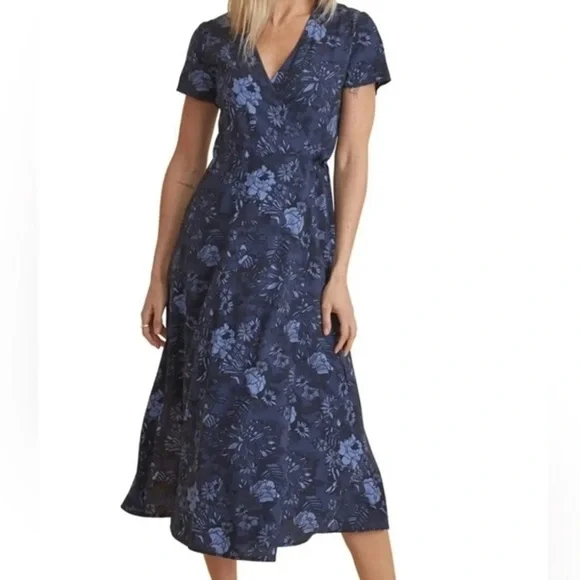 NWOT Marine Layer Emlyn Midi Wrap Dress - Navy Floral - XS - Picture 4 of 4